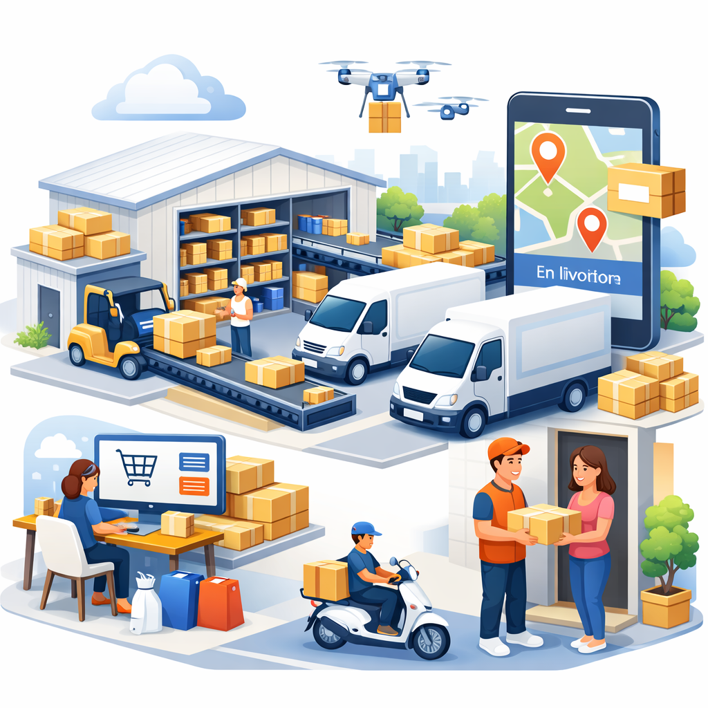 Chaîne logistique e-commerce : entrepôt, préparation des commandes, expédition et livraison